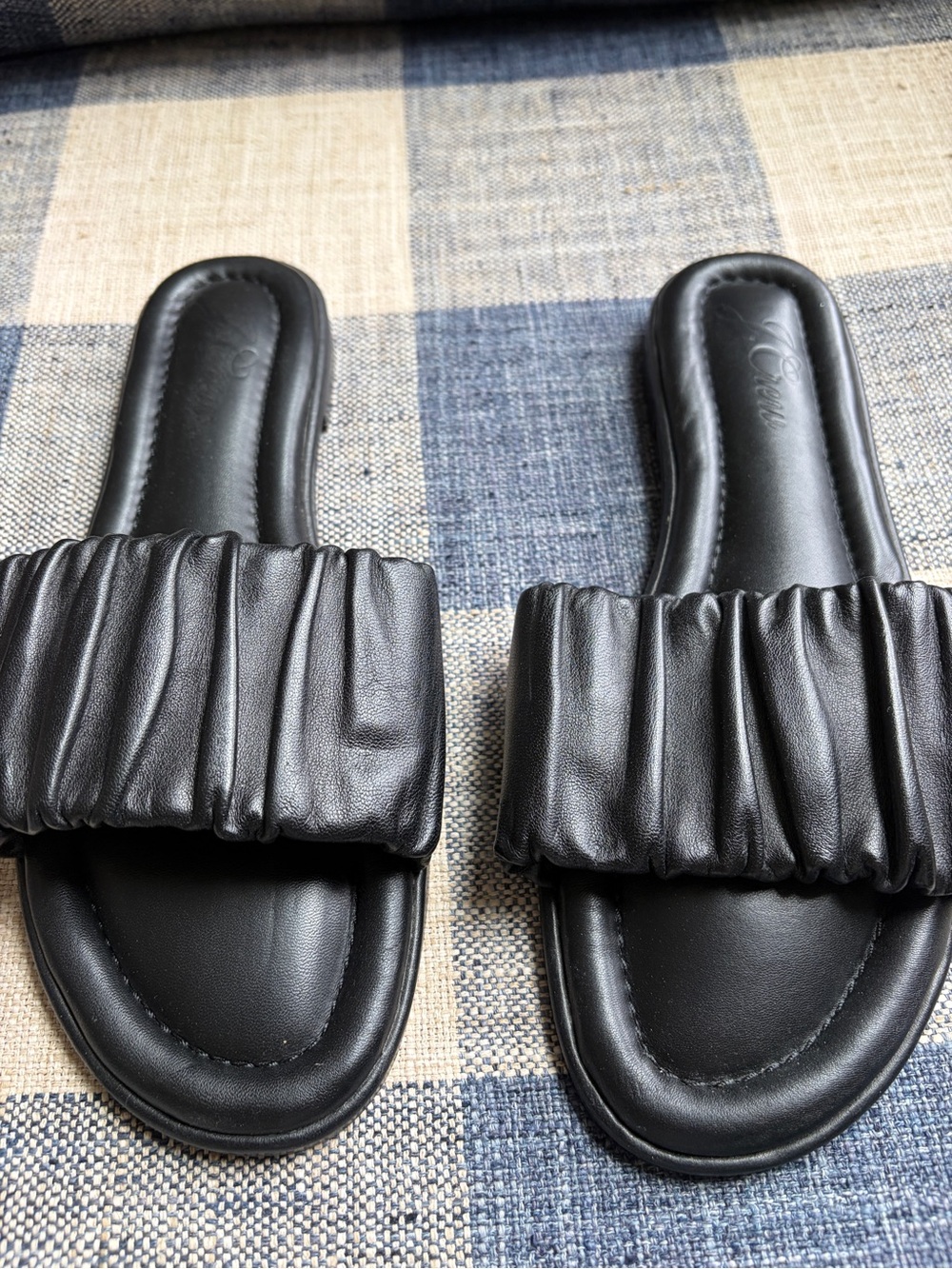 J. Crew Black Ruched Slide Sandals
